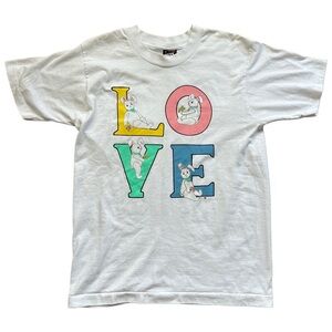 Fruit of the Loom Vintage LOVE Classic Bunny Graphic White T-Shirt Size Medium